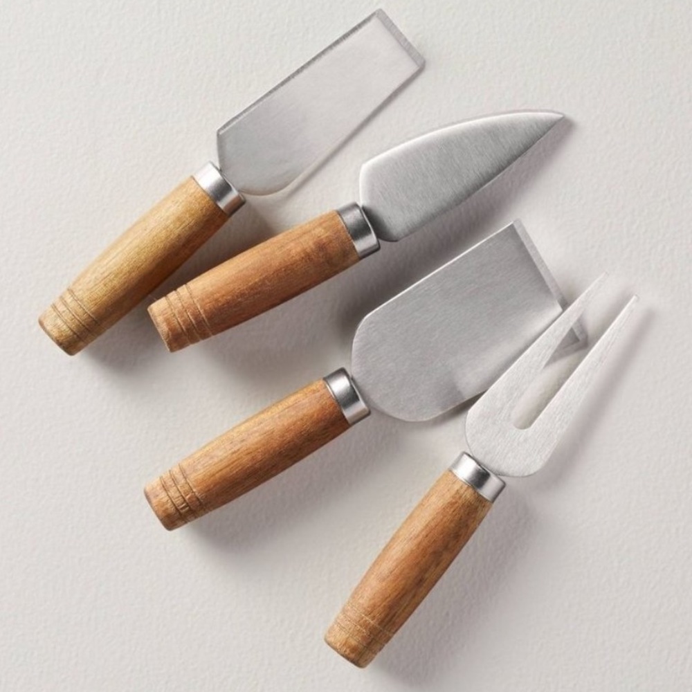 HEARTH & HAND NWT 4pc wood and stainless steel cheese knife set
